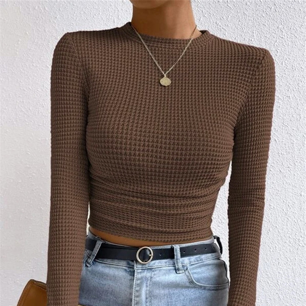 Damen - Schlanker Pullover - Waffelstrickmuster - Stilvoller Look für jeden Anlass