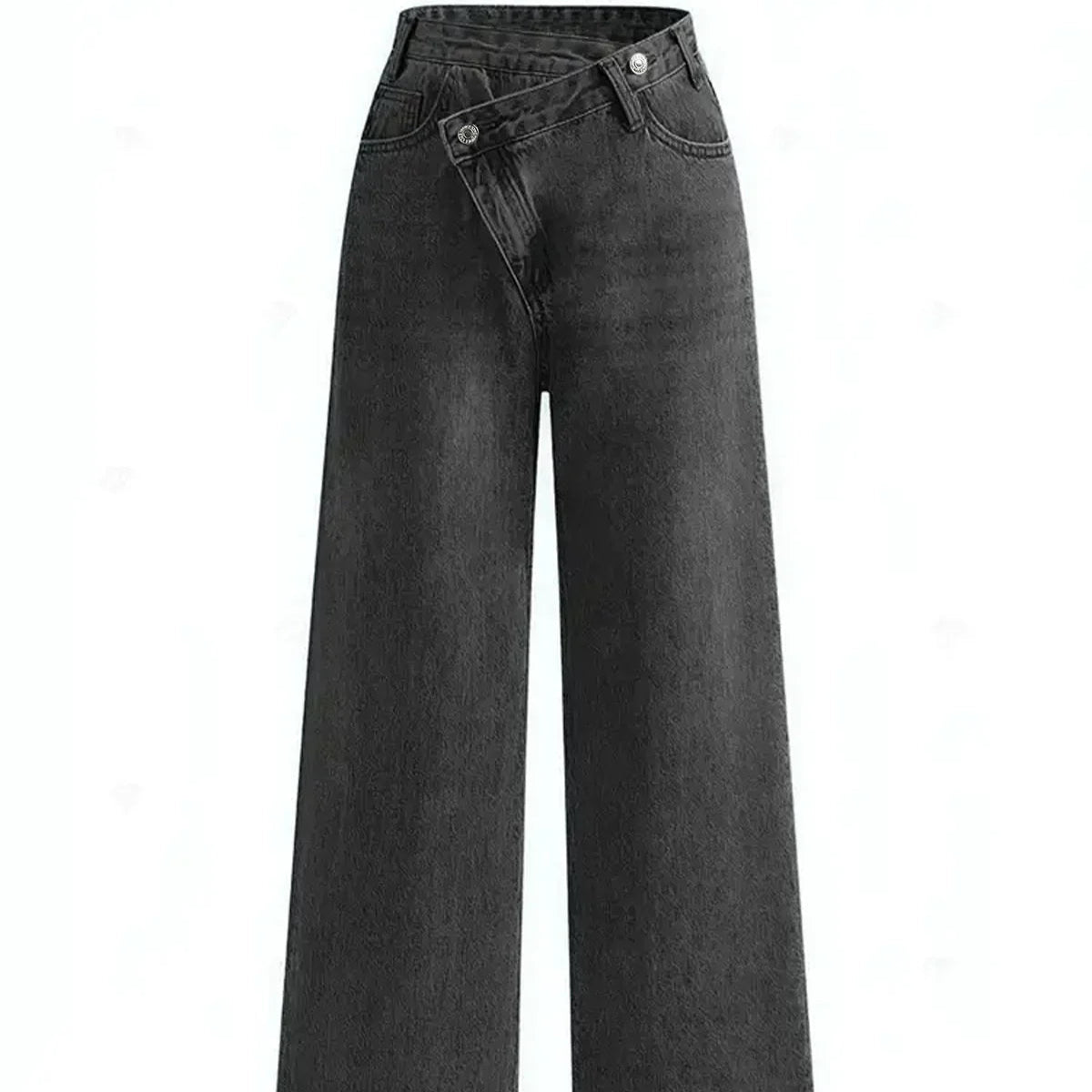 Damen - Asymmetrische Taillenweite Jeans - Polyester Denim - Breite Beine - Trendy Style für mühelosen Chic