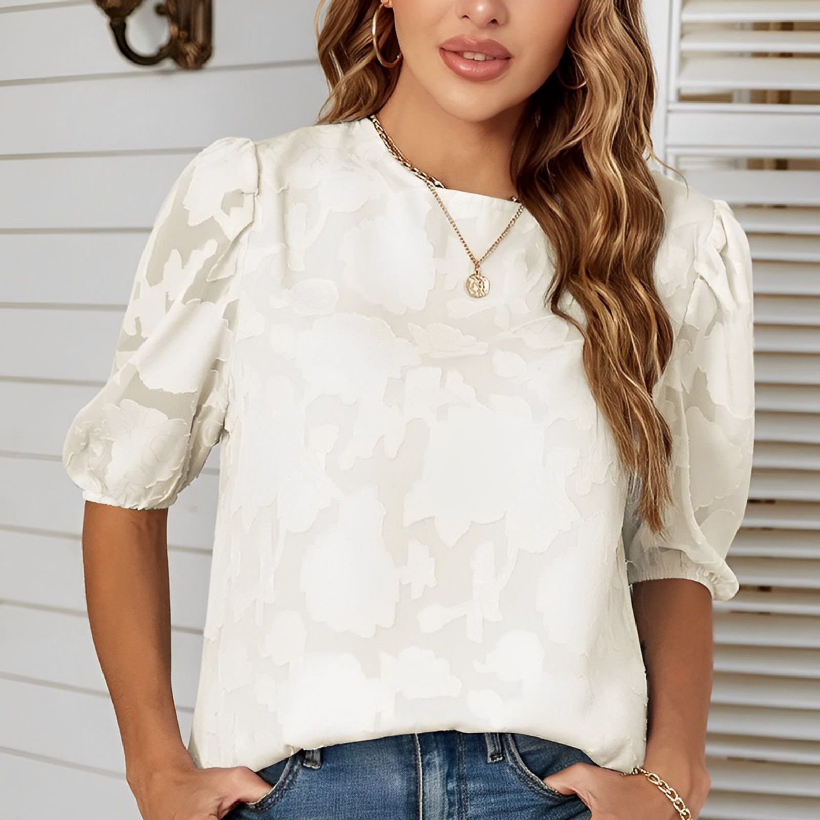 Damen - Chiffon Hemd mit Puffärmeln - Atmungsaktiven Stoff - Elegante, Leichte Bluse für stilvolle Anlässe