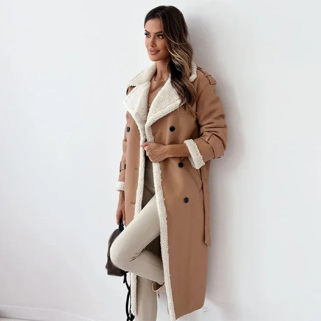 Damen - Langer Wintermantel - Gemütlicher Button Down Stil - Perfekt für Komfort bei kaltem Wetter
