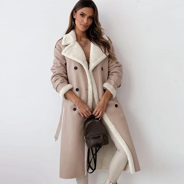 Damen - Langer Wintermantel - Gemütlicher Button Down Stil - Perfekt für Komfort bei kaltem Wetter