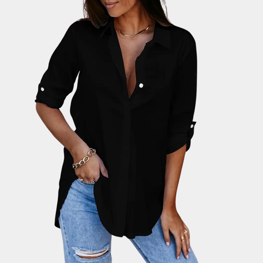 Damen - Langärmelige Bluse - Weicher Stoff - Klassisches Hemd für jeden Anlass, zeitloser Stil