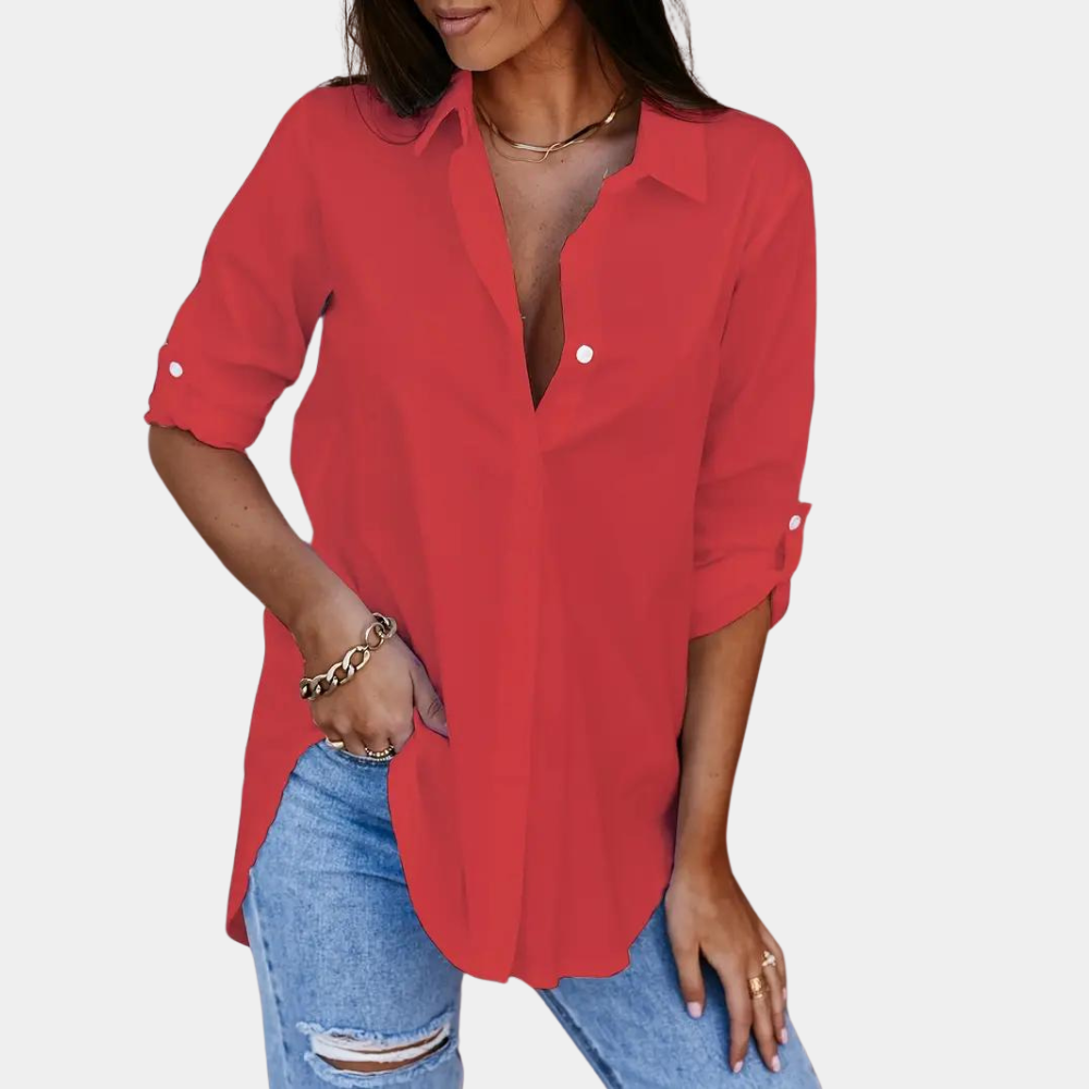 Damen - Langärmelige Bluse - Weicher Stoff - Klassisches Hemd für jeden Anlass, zeitloser Stil