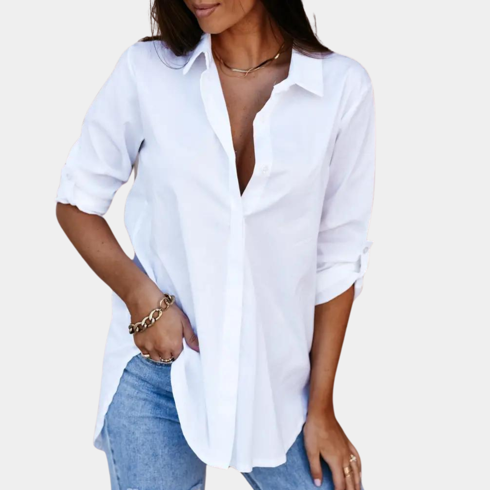 Damen - Langärmelige Bluse - Weicher Stoff - Klassisches Hemd für jeden Anlass, zeitloser Stil