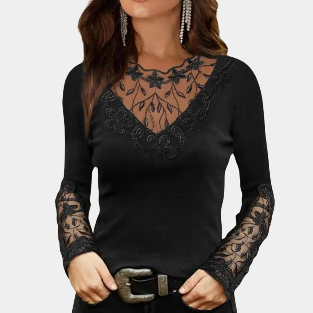 Damen - Elegantes Hemd - Spitzeneinsatz - Hochwertige Materialien - Perfekt für besondere Anlässe