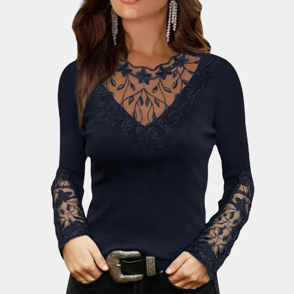 Damen - Elegantes Hemd - Spitzeneinsatz - Hochwertige Materialien - Perfekt für besondere Anlässe