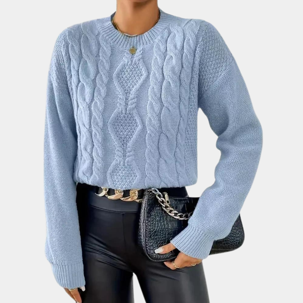 Damen - Kabelstrick Pullover - Weicher Baumwollmix - Rundhalsausschnitt für gemütliche Looks