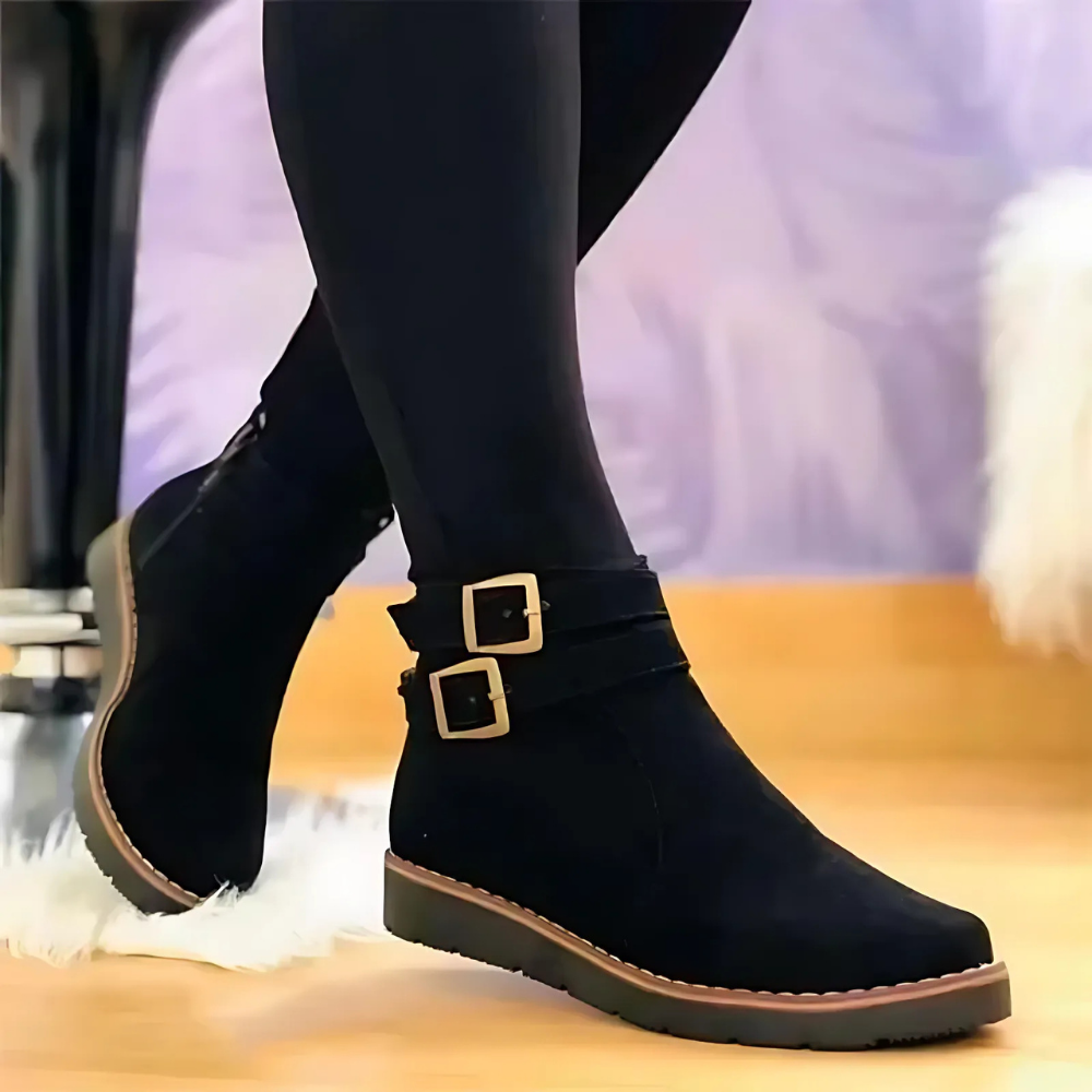 Damen - Stiefeletten - Kunstleder - Doppelschnalle - Modische und Bequeme Schuhe für Jeden Anlass