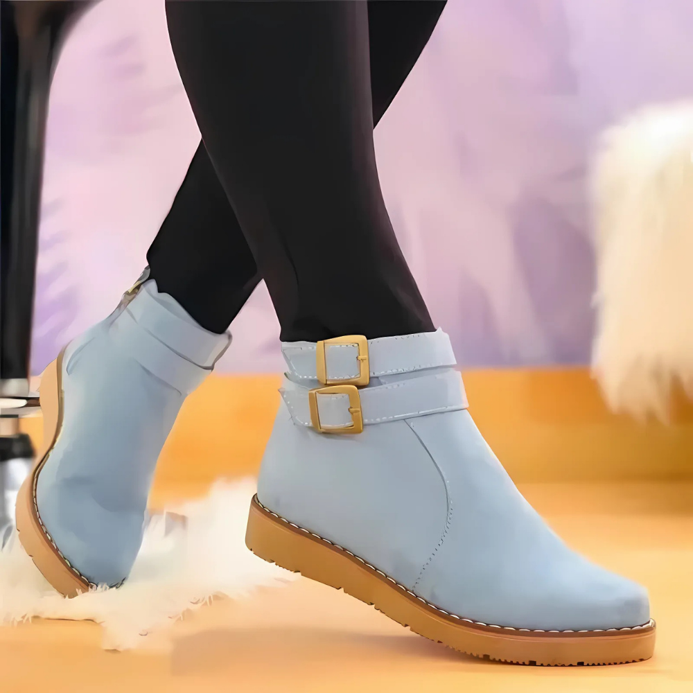 Damen - Stiefeletten - Kunstleder - Doppelschnalle - Modische und Bequeme Schuhe für Jeden Anlass