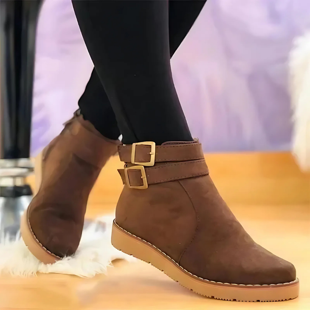 Damen - Stiefeletten - Kunstleder - Doppelschnalle - Modische und Bequeme Schuhe für Jeden Anlass