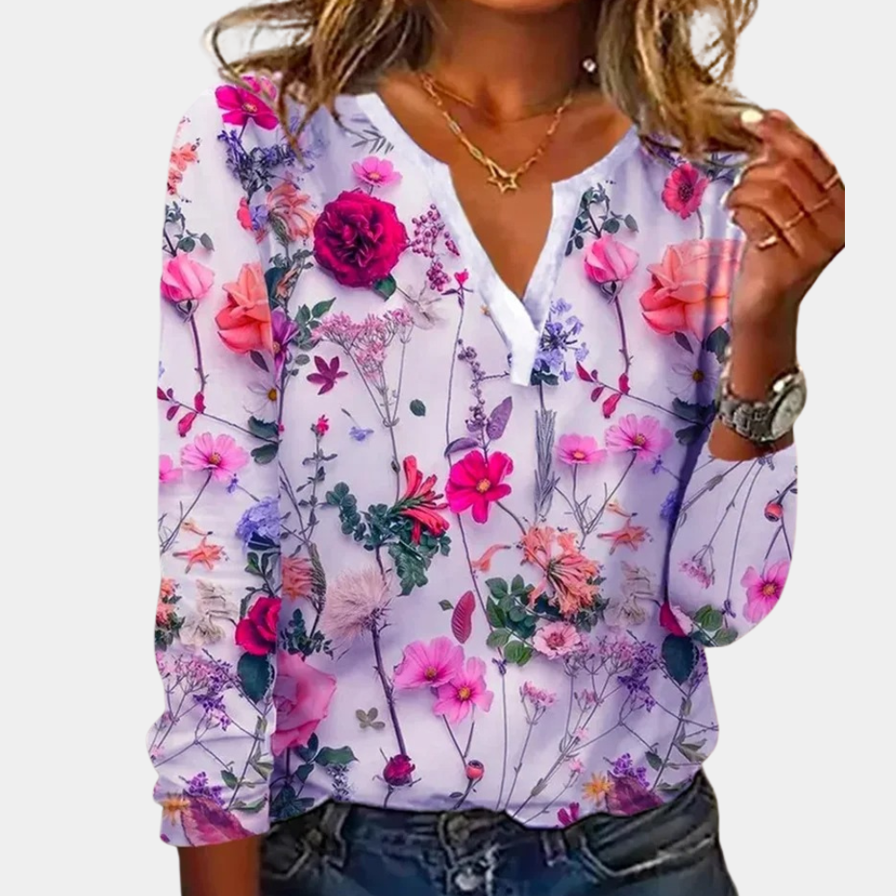 Damen - Blumen Bluse - Atmungsaktivem Material - Leichtes, lässiges Sommer-Top - Stylisch und Bequem für jeden Anlass
