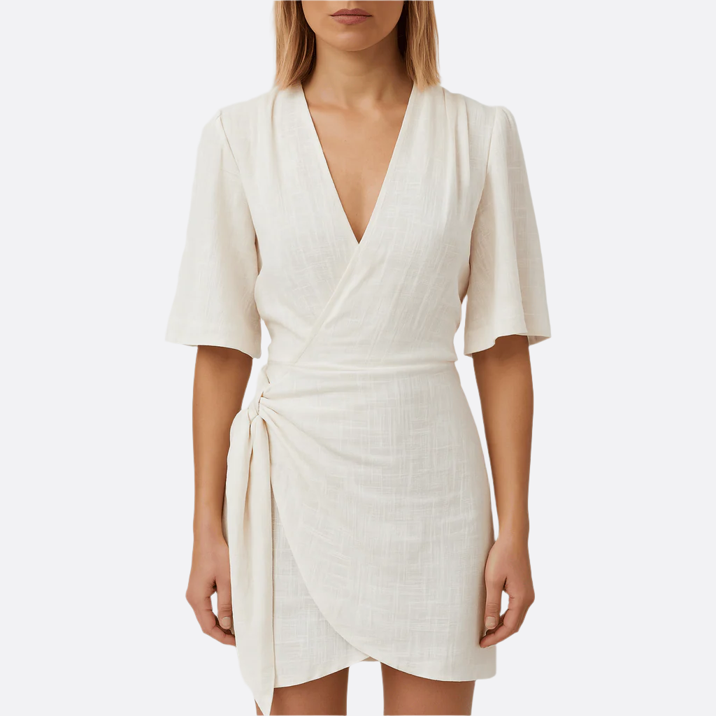 Damen - Wickelkleid - Baumwoll-Leinen-Mischung - Stilvoll, bequem & perfekt für jeden Anlass