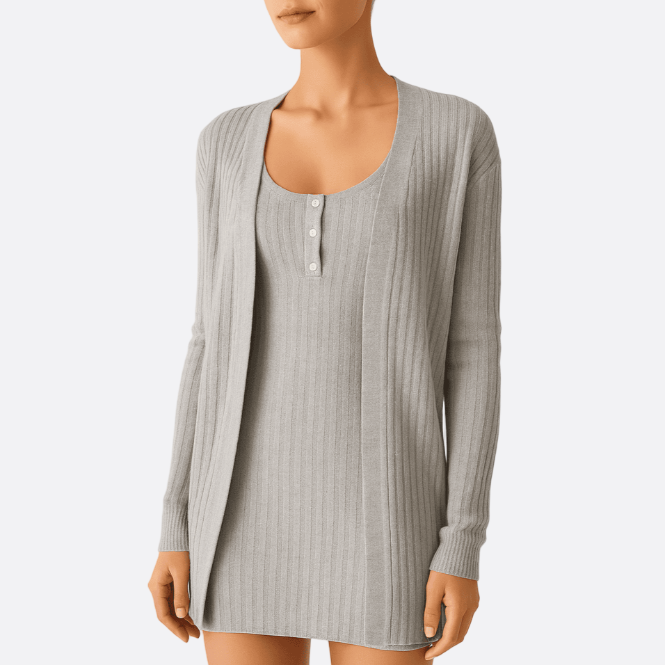 Damen - Strickkleid mit Strickjacke - Hochwertigem Material - Lässiger Stil für jeden Anlass