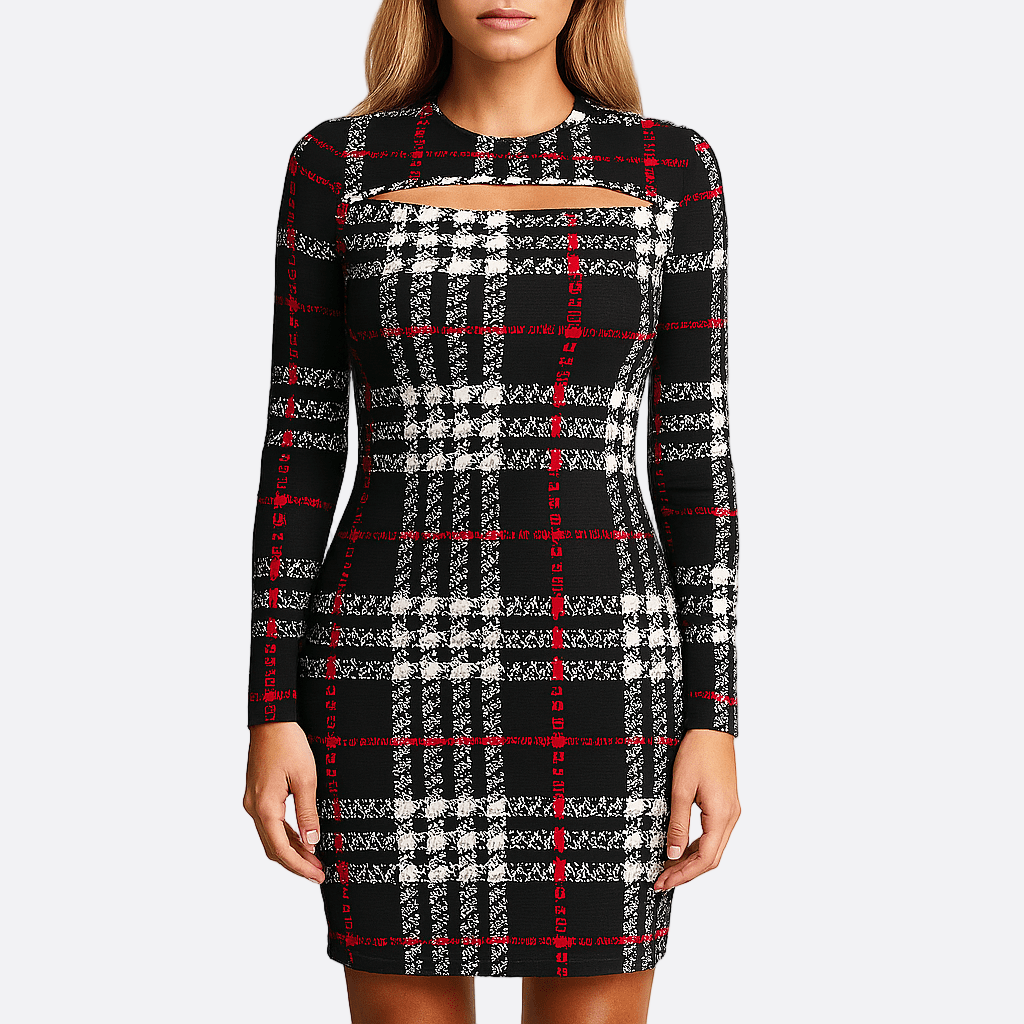 Damen - Ausgeschnittenes Kleid - Stretch Stoff - Karomuster - Stilvolles, atmungsaktives Design für jeden Anlass
