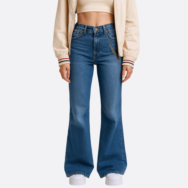 Damen - Ausgestellte Denim Jeans - Mittlere Taille - Modische, Bequeme Jeans für Jeden Anlass