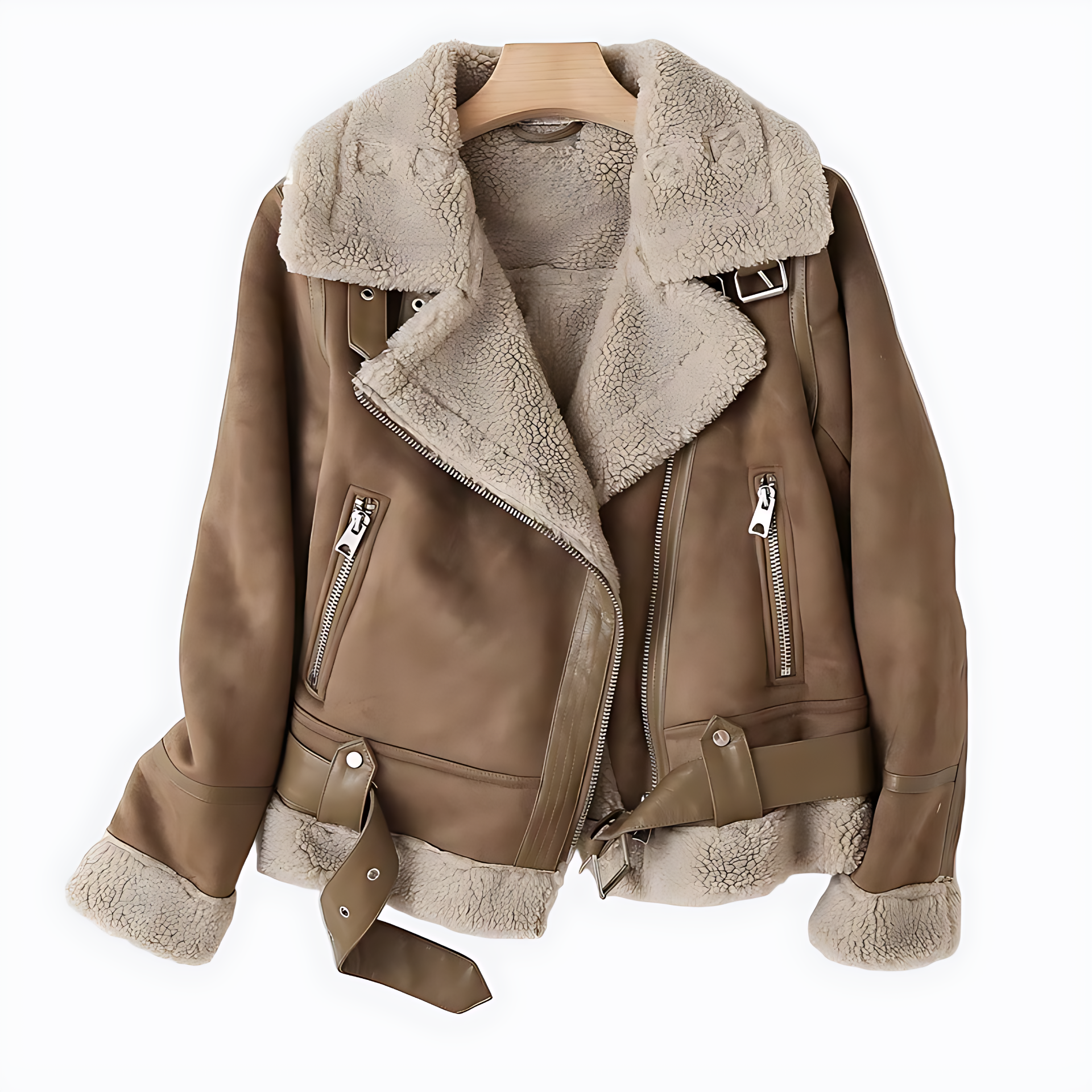 Damen - Bikerjacke - Asymmetrischer Reißverschluss & Gefütterter Kragen - Stylische Lederjacke