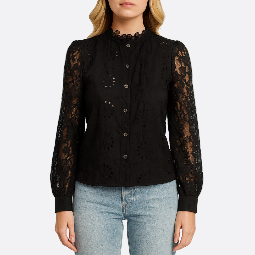 Damen - Bluse mit Spitzenärmeln - Leichtem Stoff - Strukturiertes Oberteil Eleganter Look für jede Gelegenheit