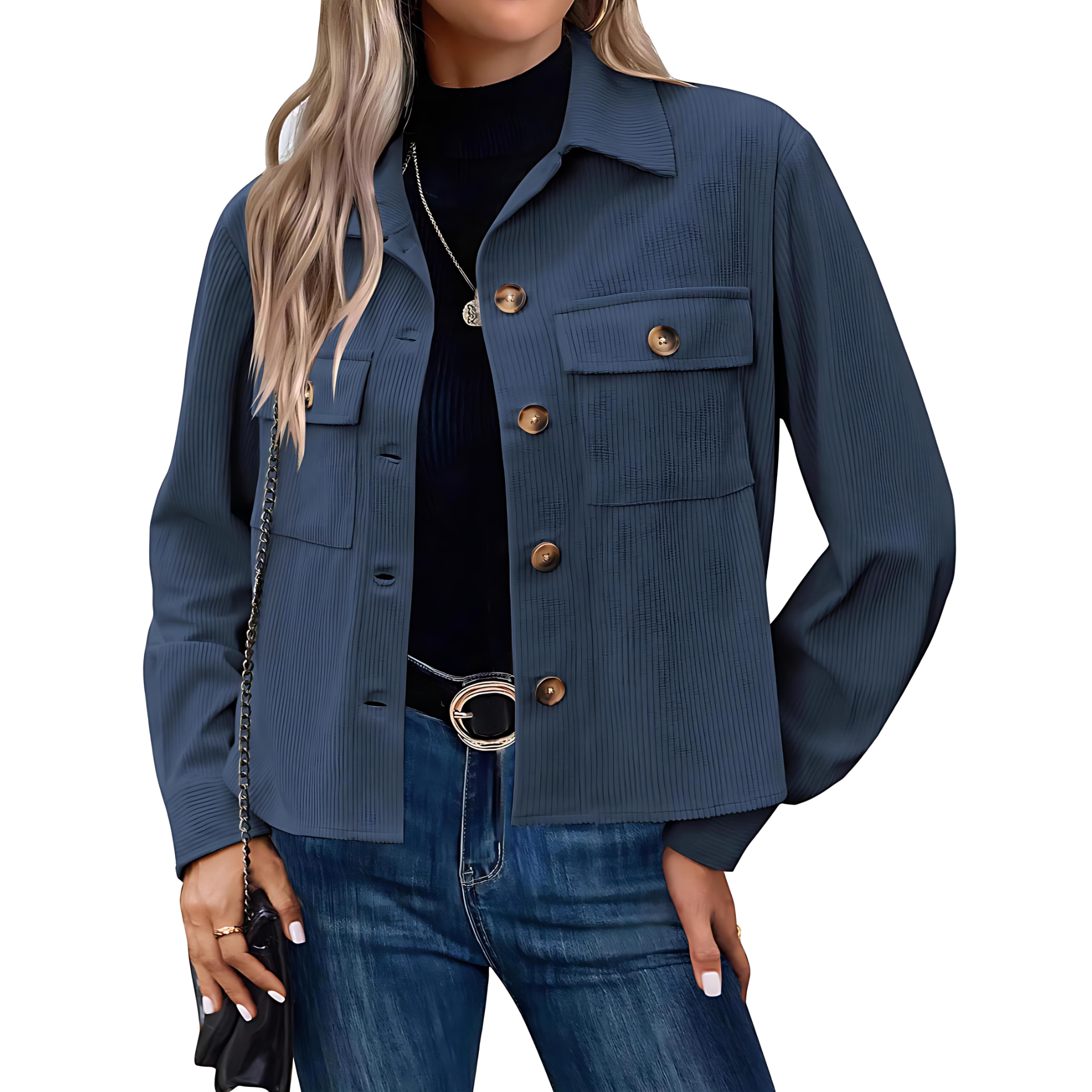 Damen - Cordjacke - Brusttaschen - Bequemer Stil für jeden Anlass