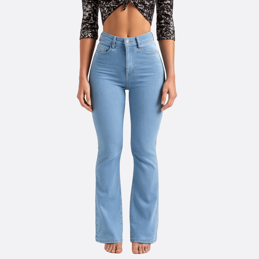 Damen - Dehnbare Jeans - Denim - Ausgestelltem Bund - Hohe Taille für optimalen Tragekomfort