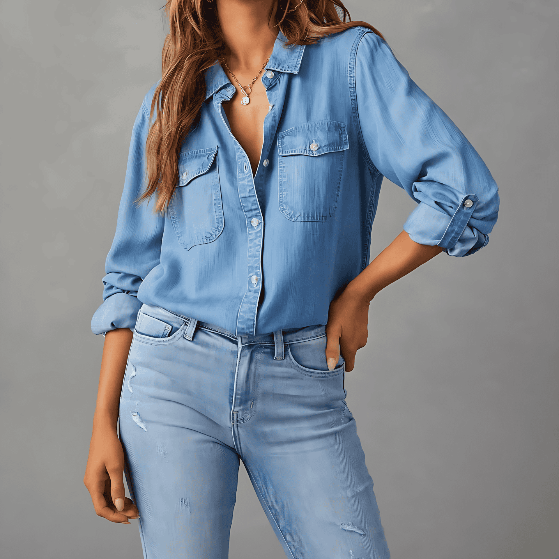 Damen - Denim Hemd - Langärmeliges - Bequemer Relaxed Fit - Stilvolles und Vielseitiges Oberteil