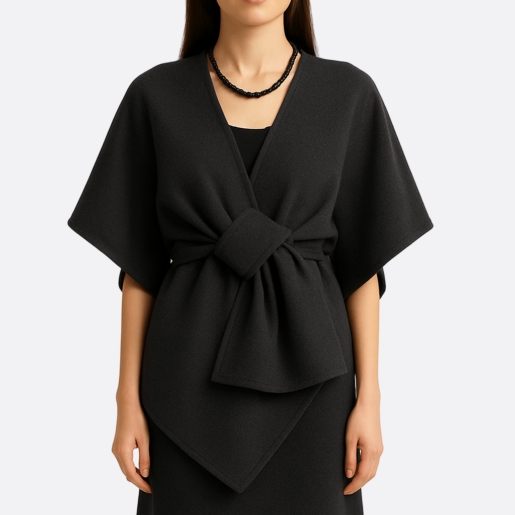 Damen - Drapierter Poncho-Mantel mit Taillenband - Woll - Stilvoller Winter-Look