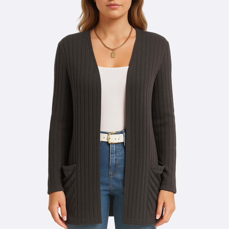 Damen - Elegante Strickjacke - Rippstrick und praktischen Taschen - Stilvoll & Bequem für jeden Anlass
