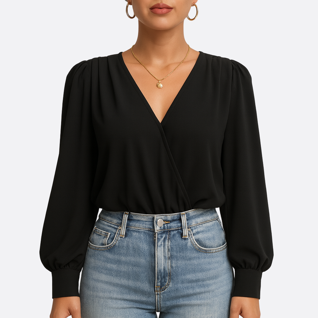Damen - Elegante bluse - V-Ausschnitt - Voluminösen Ärmeln - Stilvoll und Bequem für Jeden Anlass
