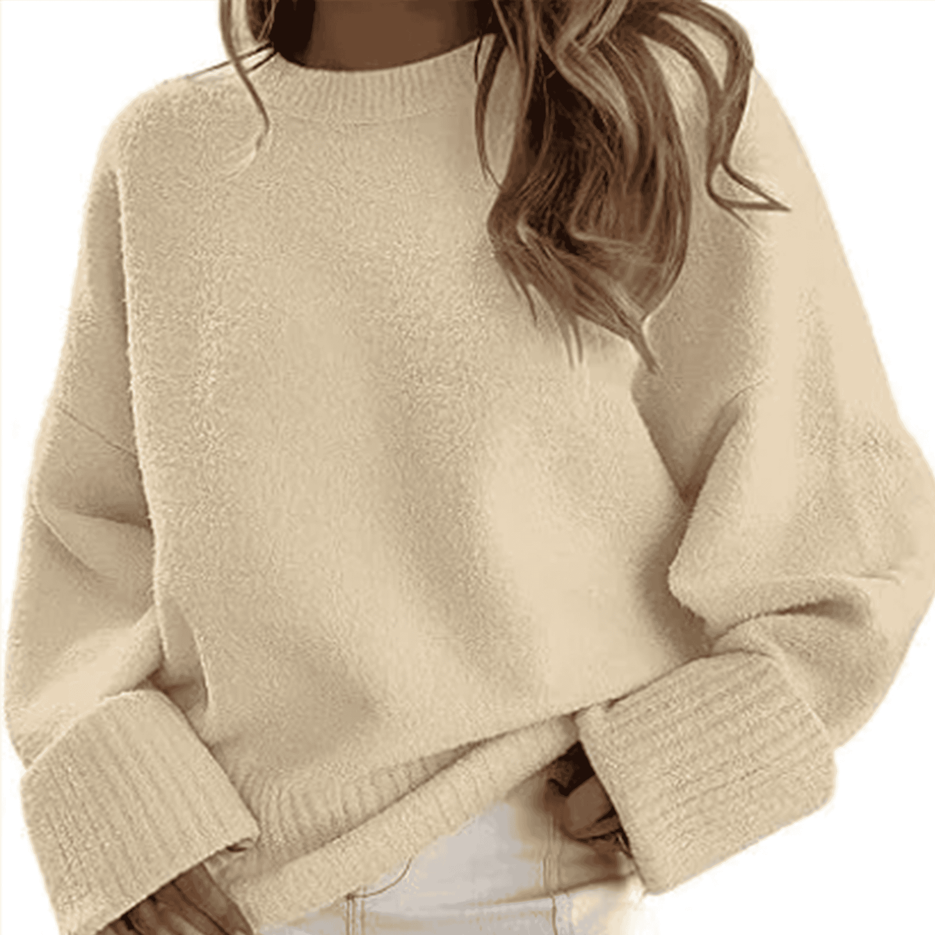 Damen - Eleganter Pullover - Plüschige Material - Wolle gestrickt - Stilvoll und bequem