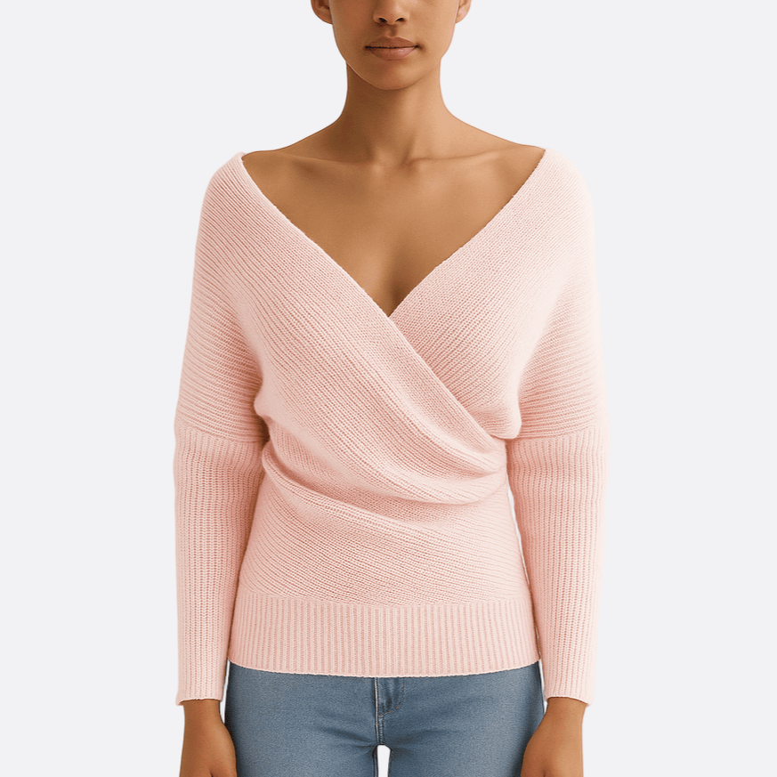 Damen - Eleganter lässiger Strickpulli - Tiefem Ausschnitt - Bequem und stilvoll für jeden Anlass