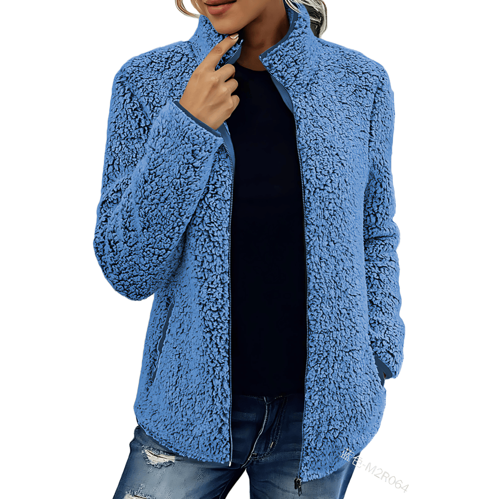 Damen - Flauschige Fleecejacke - Hoher Kragen - Weich & Bequem - Perfekt für kalte Tage