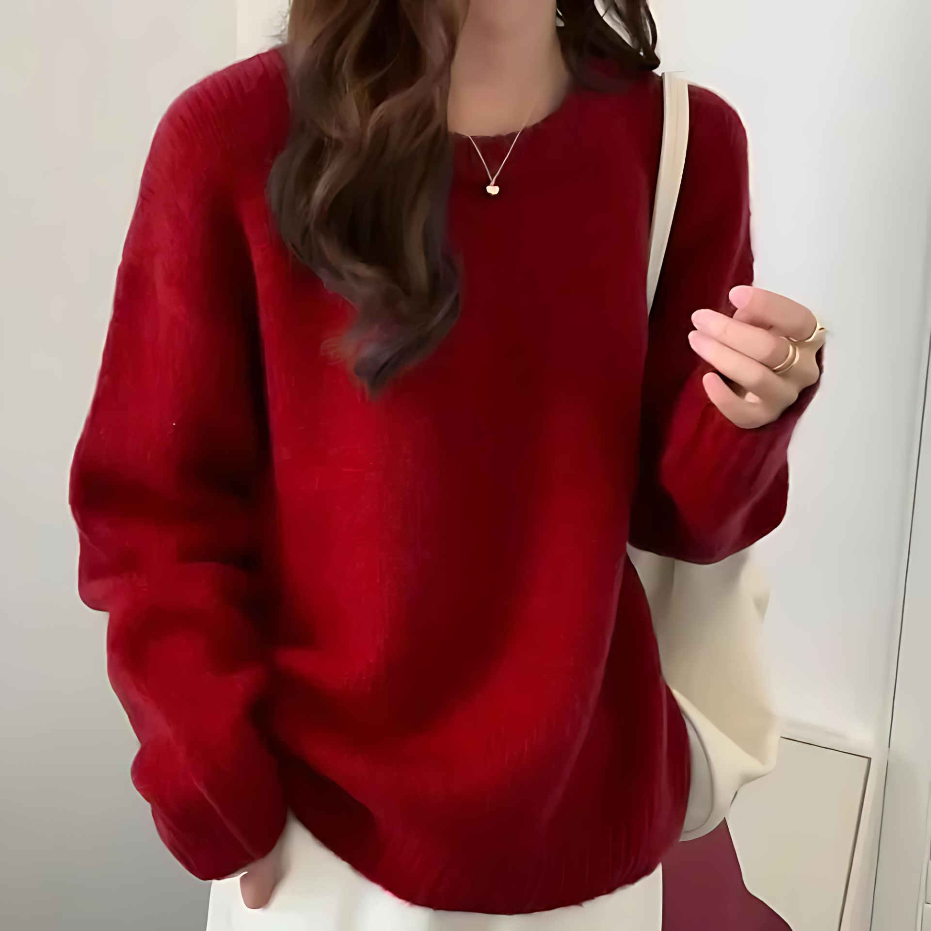 Damen - Gemütlicher übergroßer Strickpullover - Weicher Rundhalsausschnitt - Bequeme Mode für jeden Tag