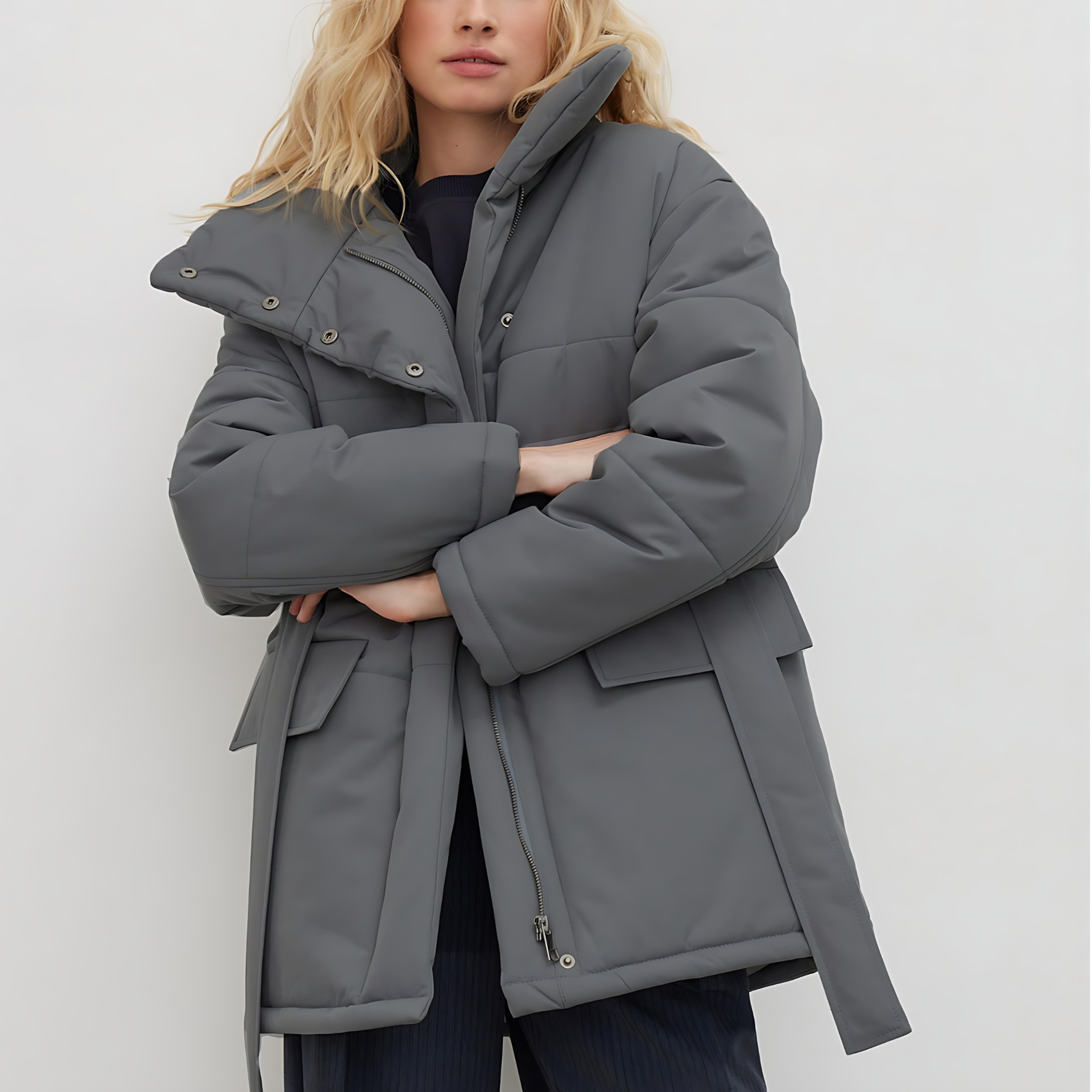 Damen - Gesteppte Baumwolljacke - Übergröße mit Gürtel - Stilvolle und Bequeme Oberbekleidung
