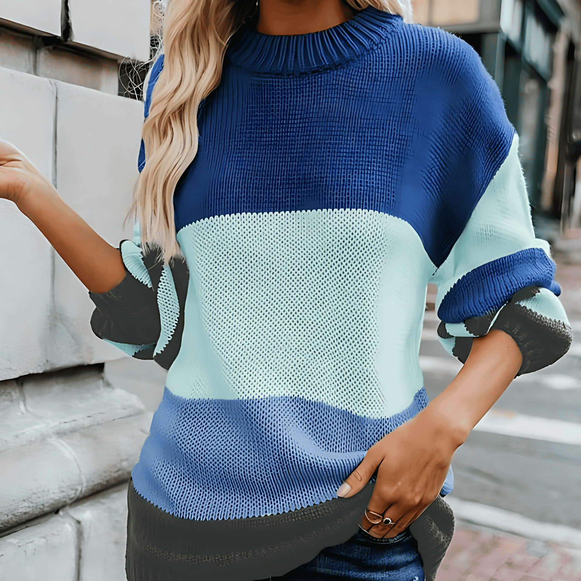 Damen - Gestreifter Strickpullover - Doppelt gestrickter Stil - Modischer Komfort für jede Gelegenheit