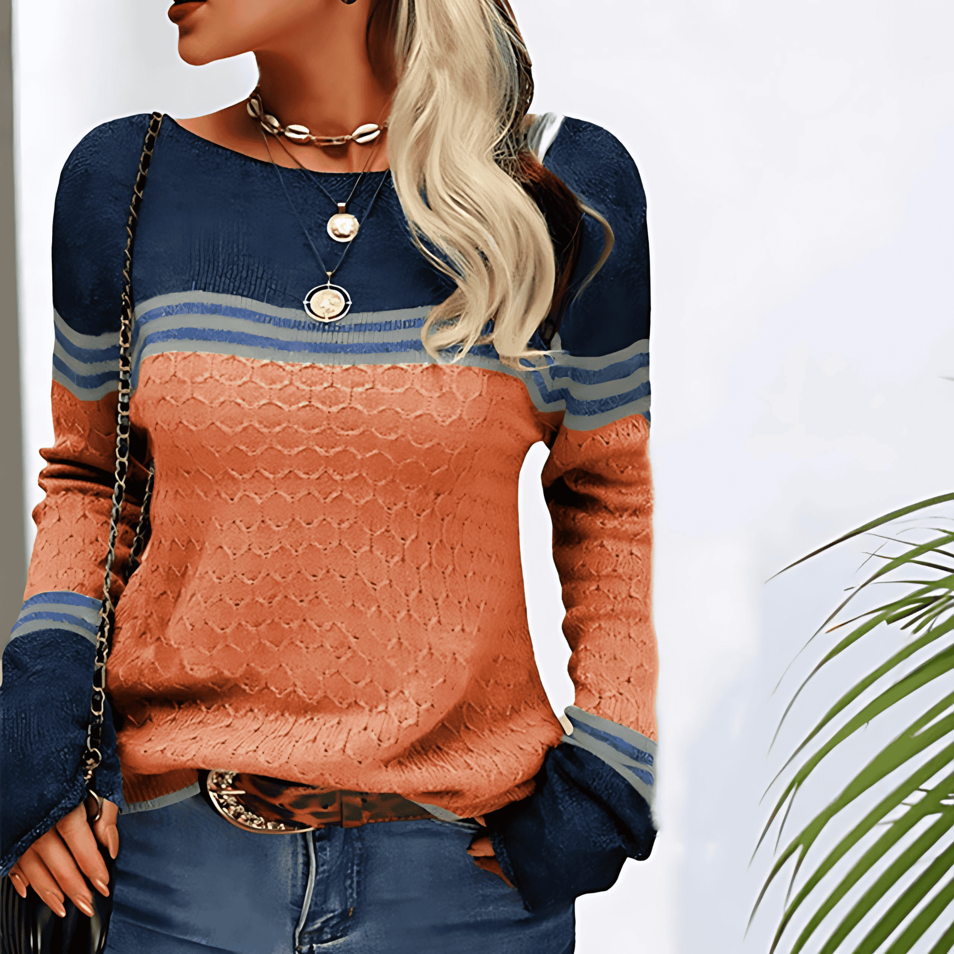 Damen - Gestreifter Strickpullover - Klassischer Stil - Bequemer und eleganter Look für jeden Anlass