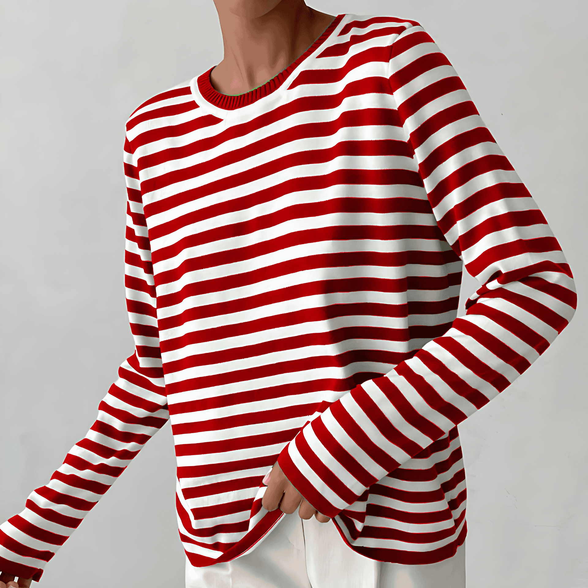 Damen - Gestreifter Strickpullover - Rundhalsausschnitt - Komfortabler Winterpullover für jeden Anlass