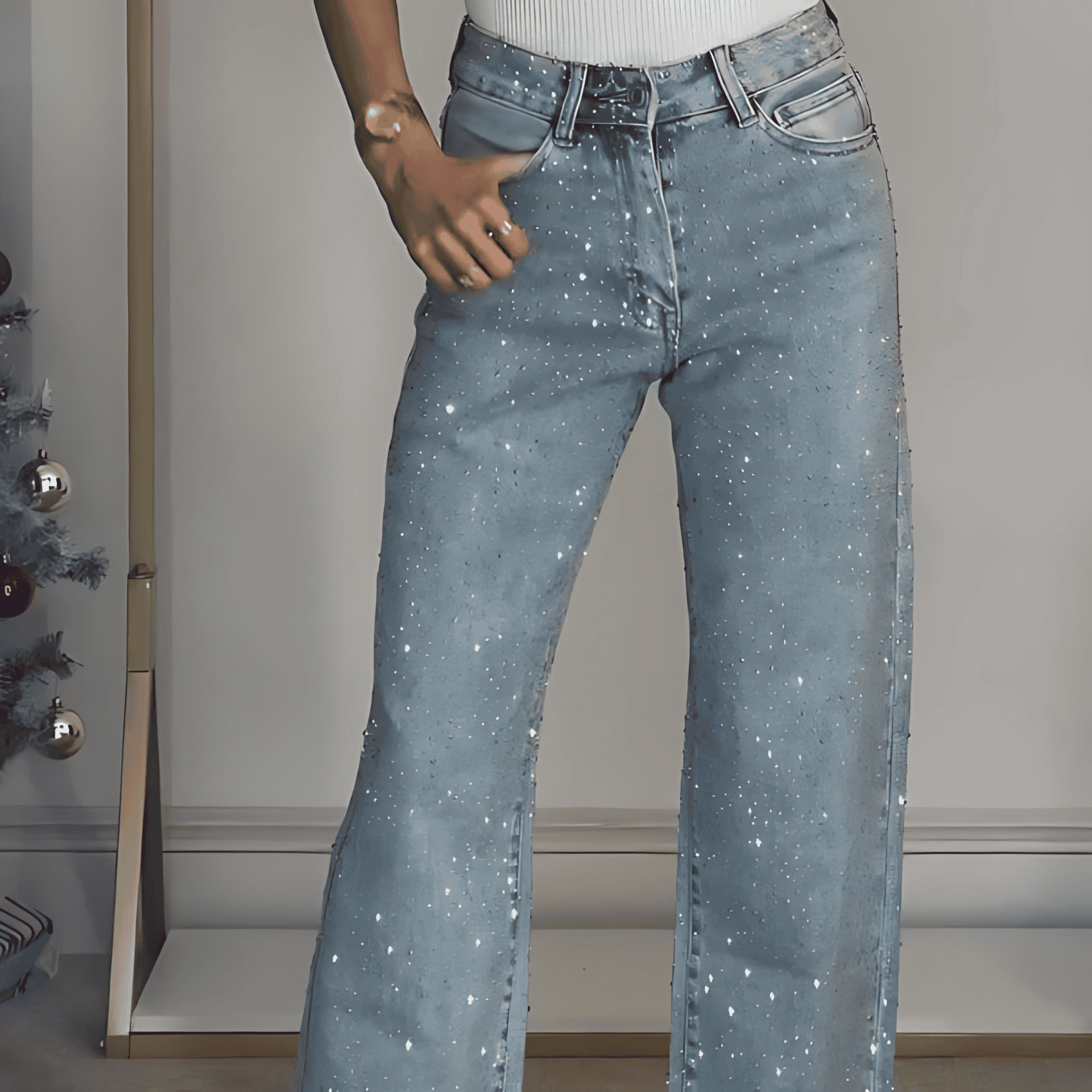 Damen - Glitzer Jeans - Trendy Passform - Glitzernde Denim für einen modernen Look