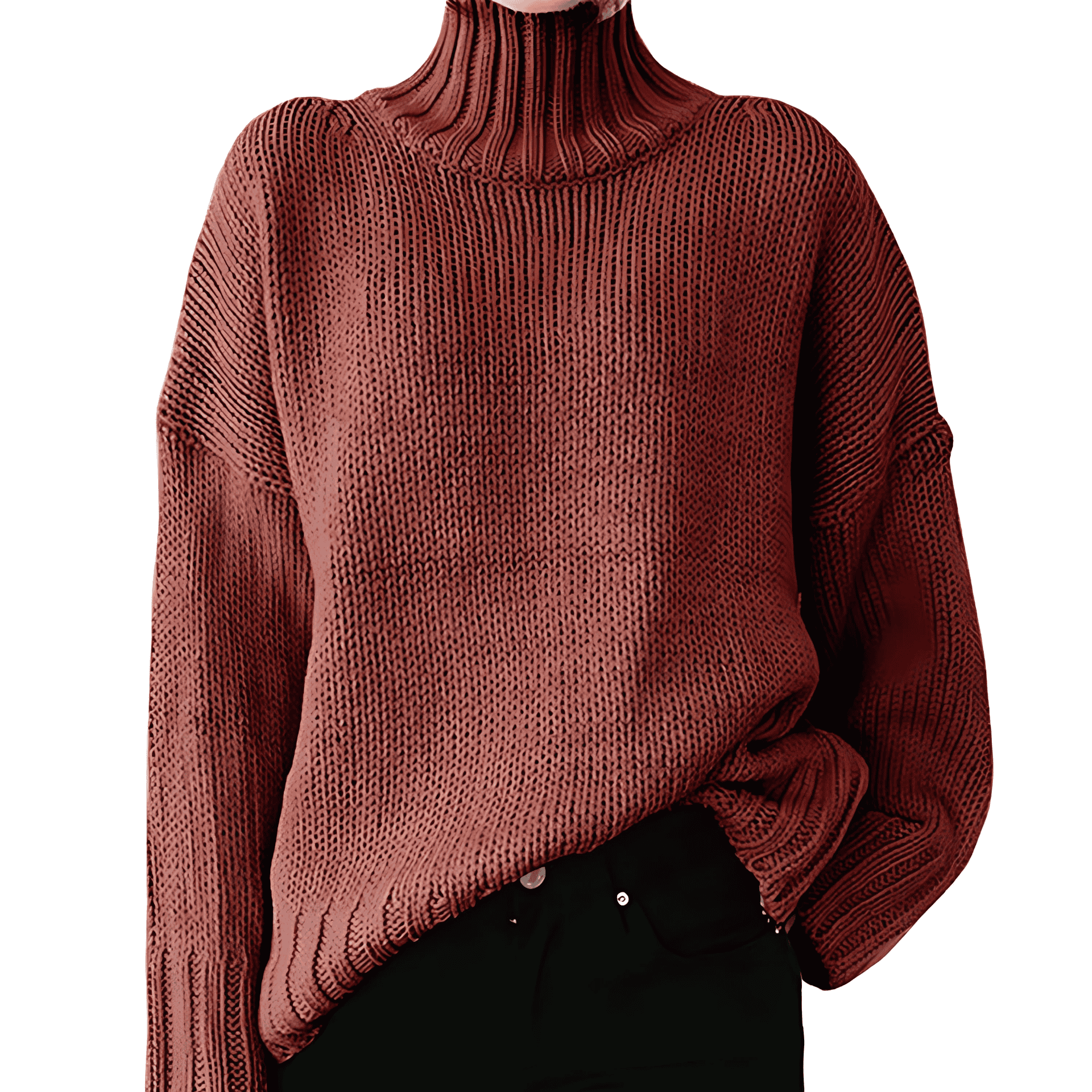Frauen - Grobstrick-Pullover mit hohem Kragen - Bequem und stylisch für kalte Tage