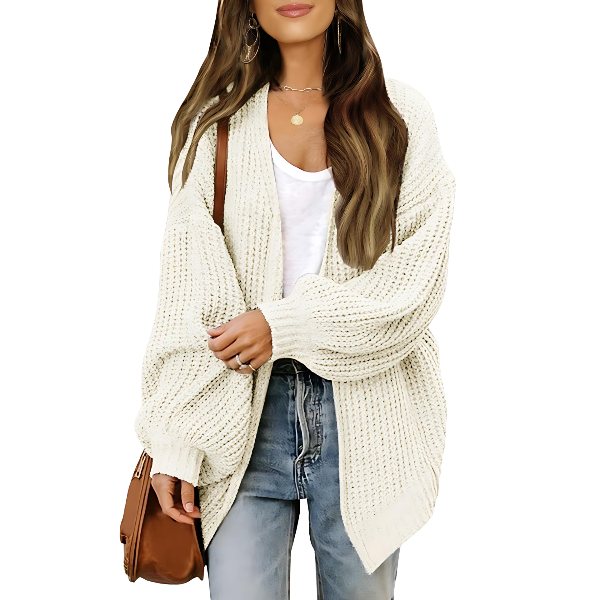 Damen - Grobstrickjacke - Überschnittenen Schultern - Bequem und Stylisch für jeden Anlass