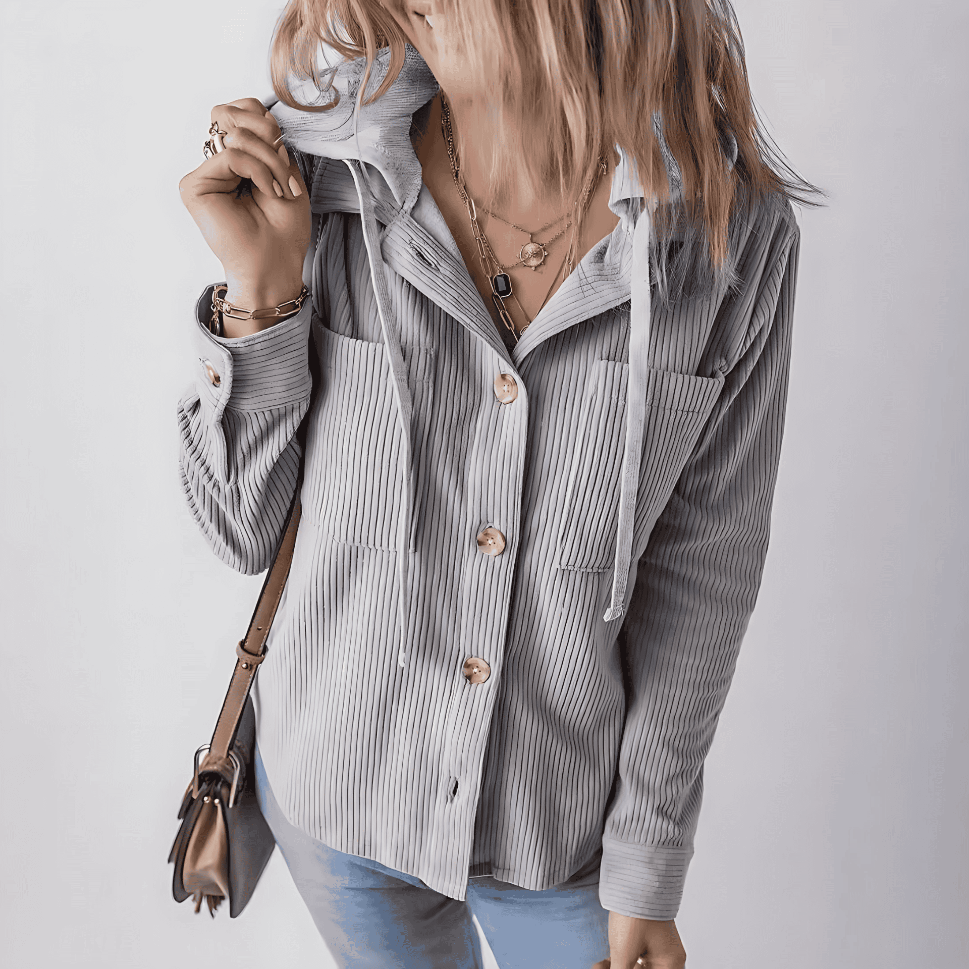 Damen - Hemdjacke - Kapuze & Rippstrick - Lässiger Stil für jeden Tag