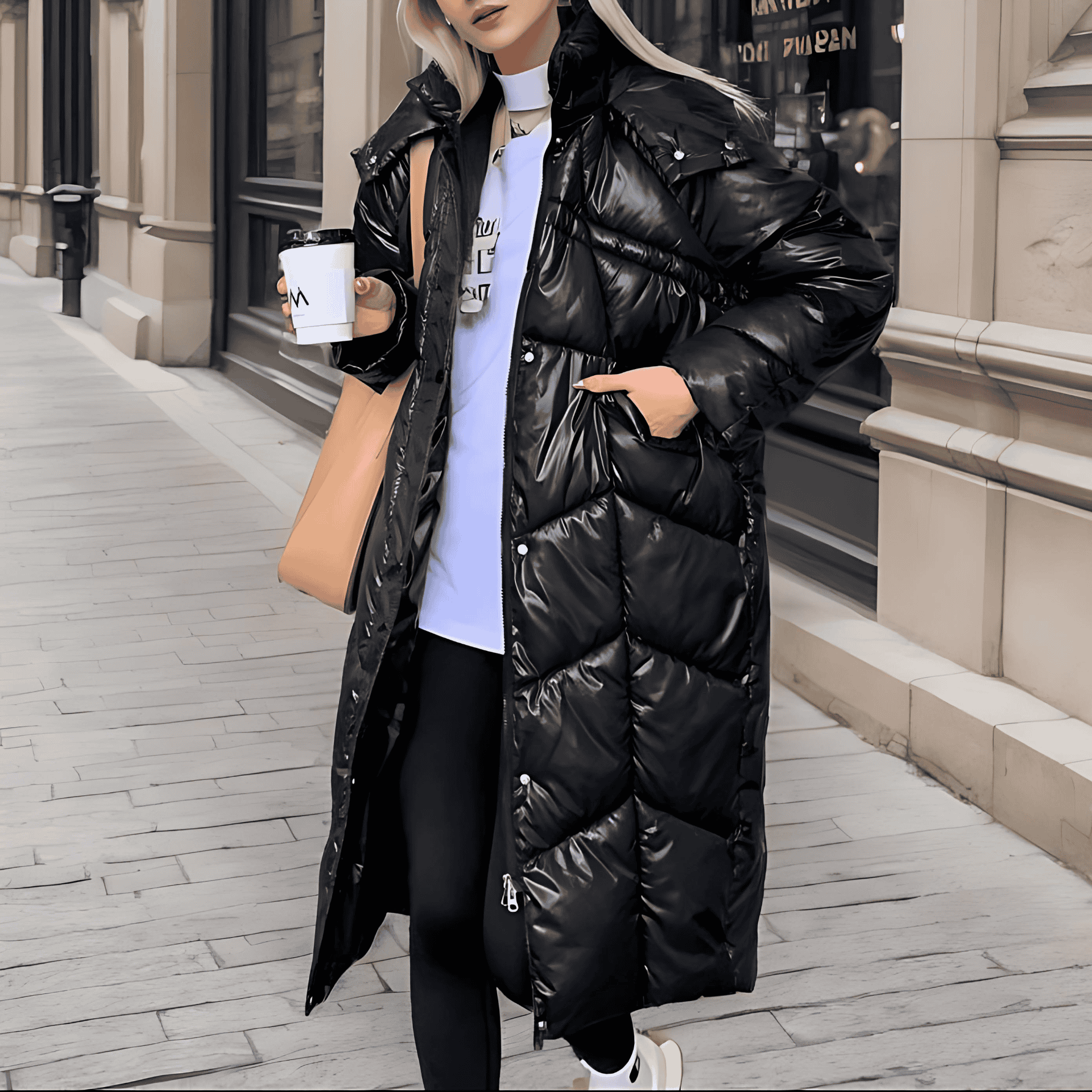 Damen - Isolierte lange Pufferjacke - Entspannte Passform - Warm und stylisch für kalte Tage