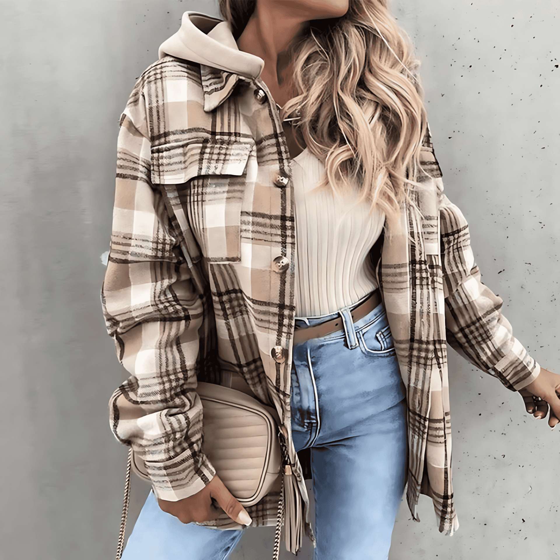 Damen - Karierte Kapuzenjacke - Bequeme Baumwolle - Modische Herbstjacke für lässige Outfits