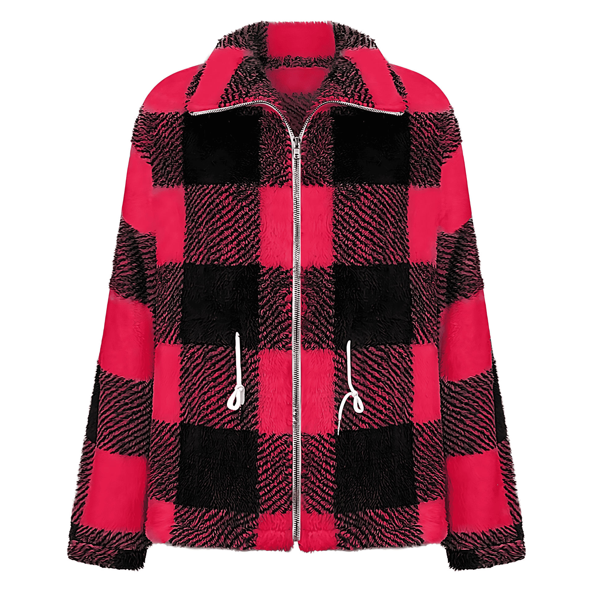 Damen - Karierte Plüschjacke - Reißverschluss - Modische Jacke für kalte Tage