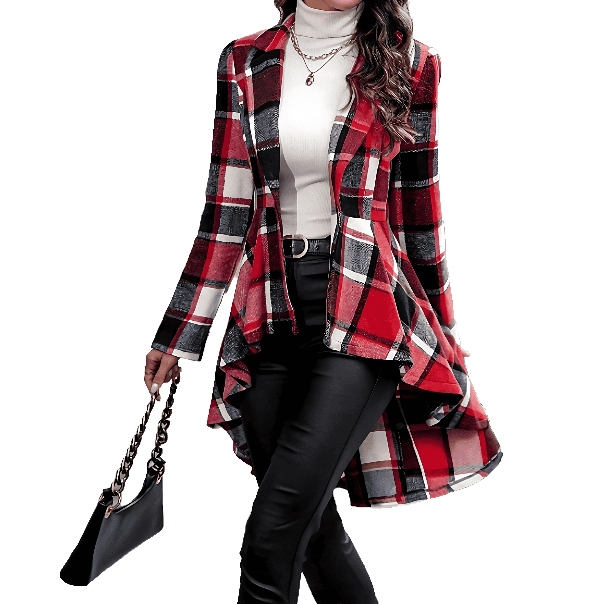 Damen - Karomuster Jacke - Asymmetrischer Saum - Stylische Übergangsjacke für jede Gelegenheit