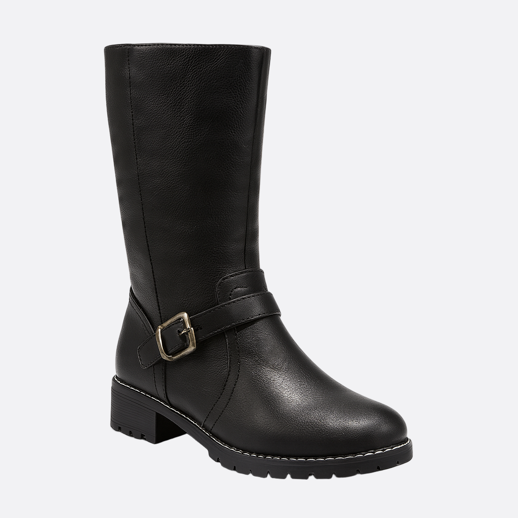 Damen - Klassische kniehohe Stiefel - Schnallenverzierung - Stilvolle und bequeme Mode für jeden Anlass