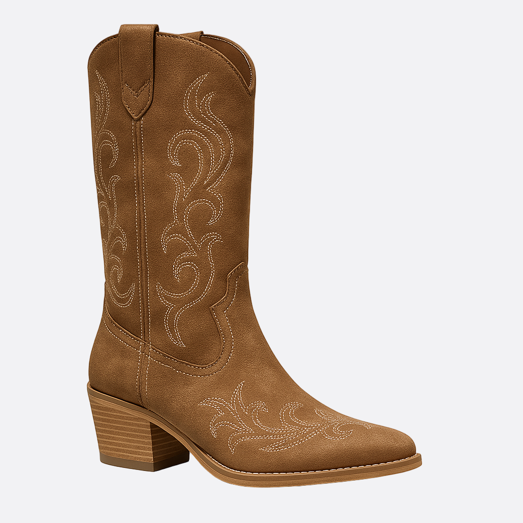 Damen - Kniehohe Westernstiefel - Leder - Gestickt & Stilvoll - Modische Stiefel für jeden Anlass