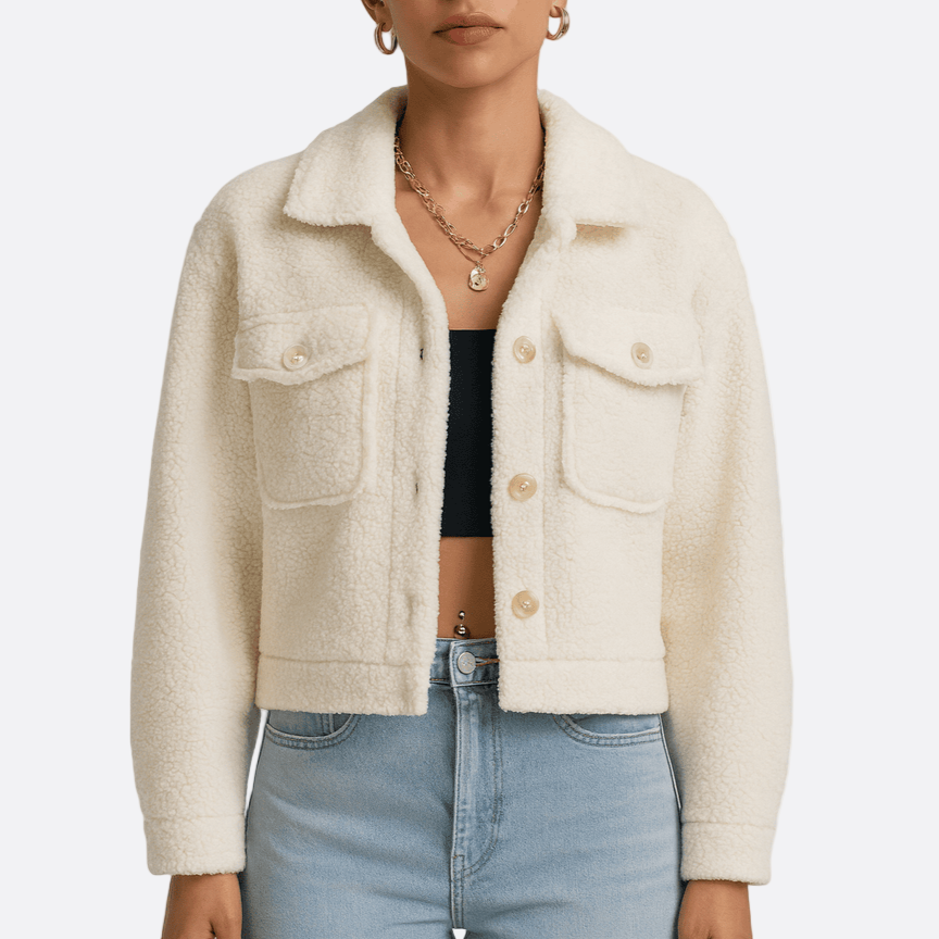 Damen - Kurzer Mantel - Wollmischung - Sherpa Struktur - Stylisch und Warm für den Herbst
