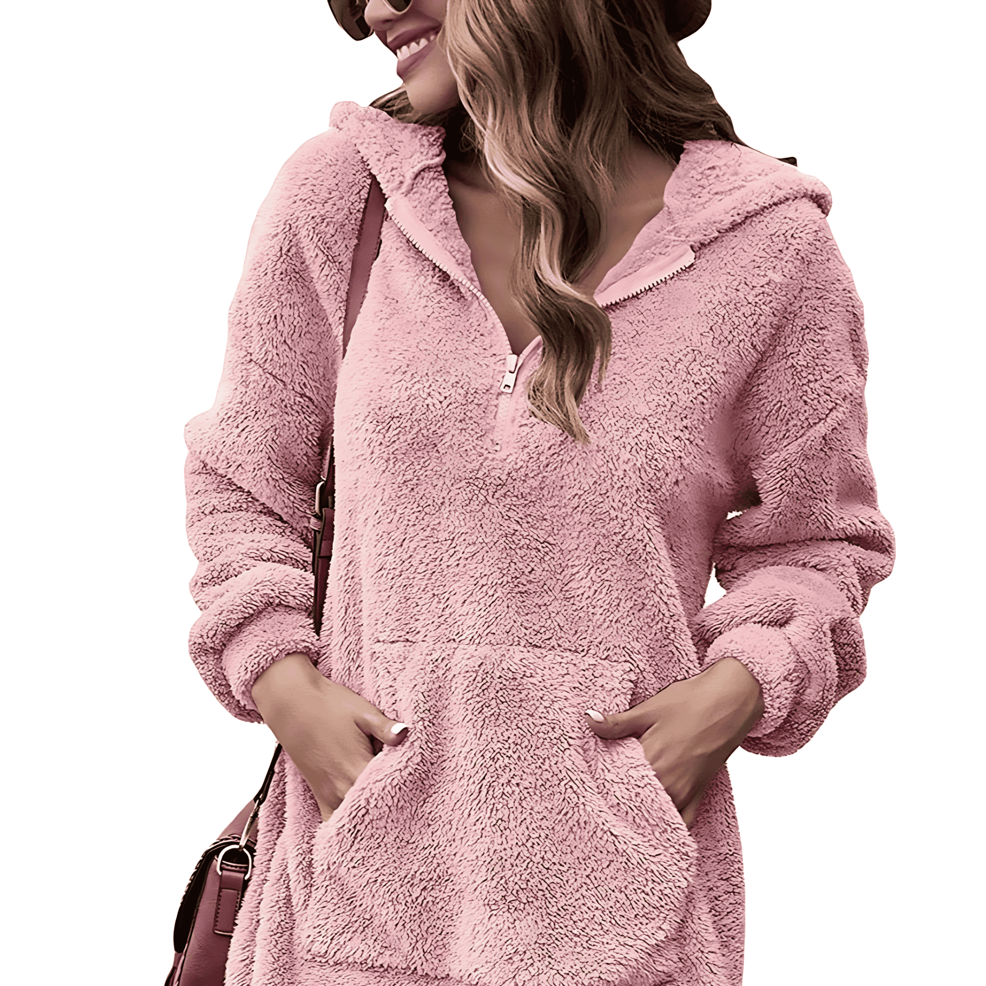Damen - Kuscheliges Kapuzenkleid - Halbreißverschluss-Stil - Bequem und warm für entspannte Tage