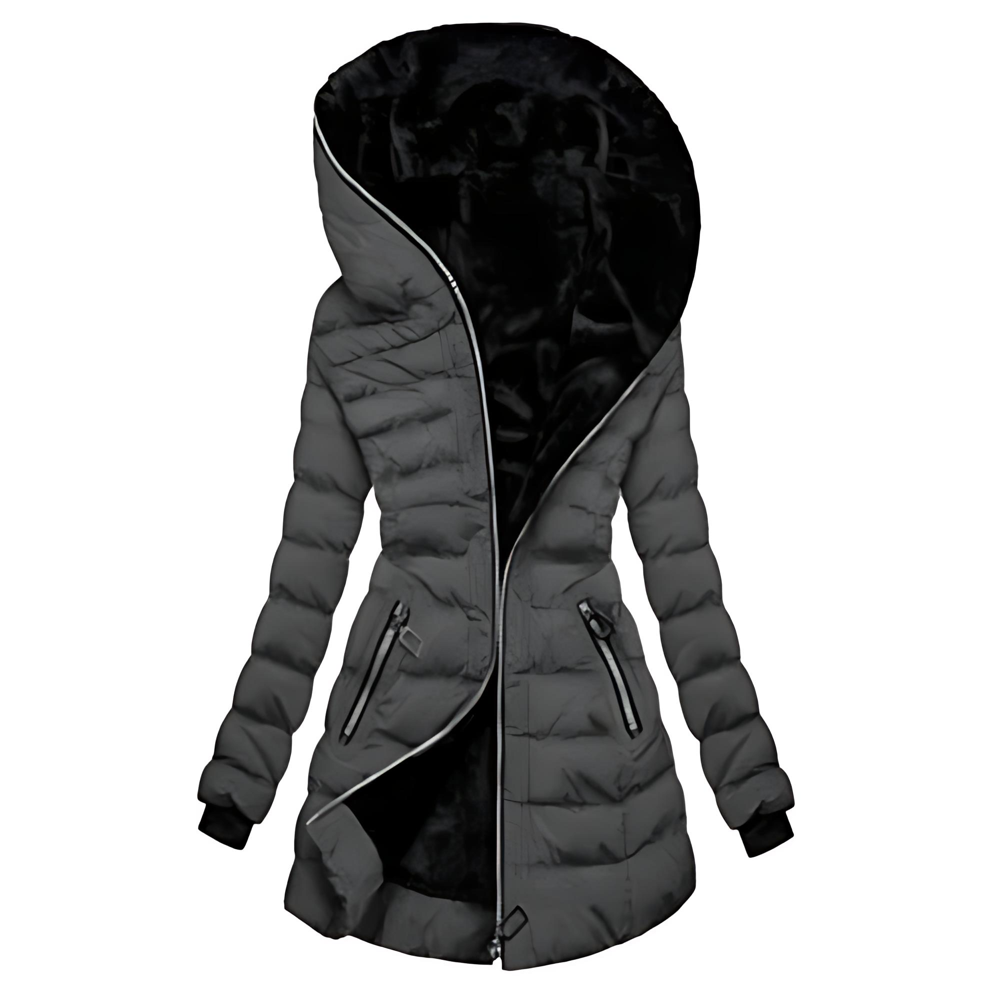 Damen - Lange Jacke mit Kapuze - Isolierende Futter - Gefütterter Reißverschluss Mantel für kühle Tage
