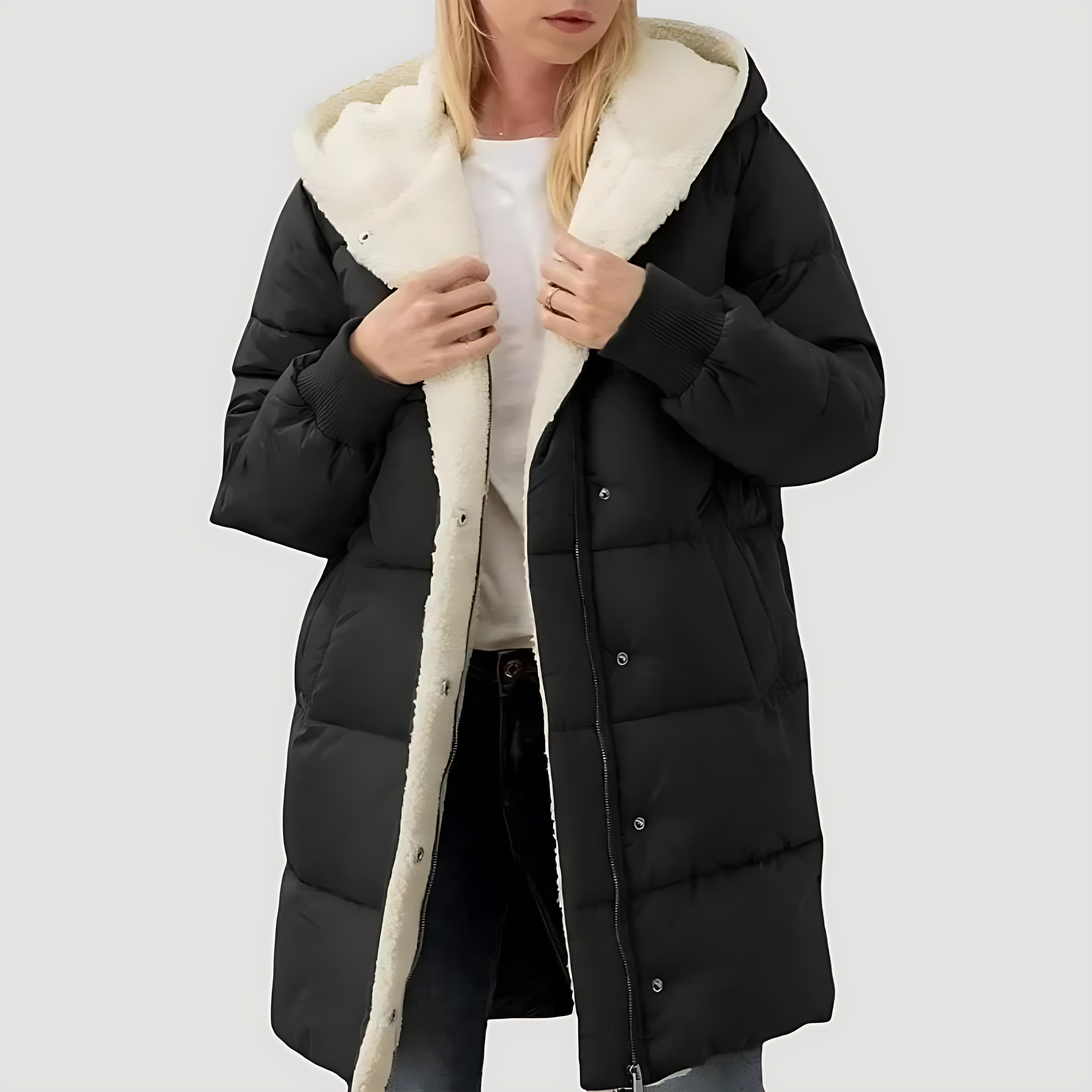 Damen - Langer Mantel -  Kunstpelz Futter - Eleganter Stil für kalte Tage