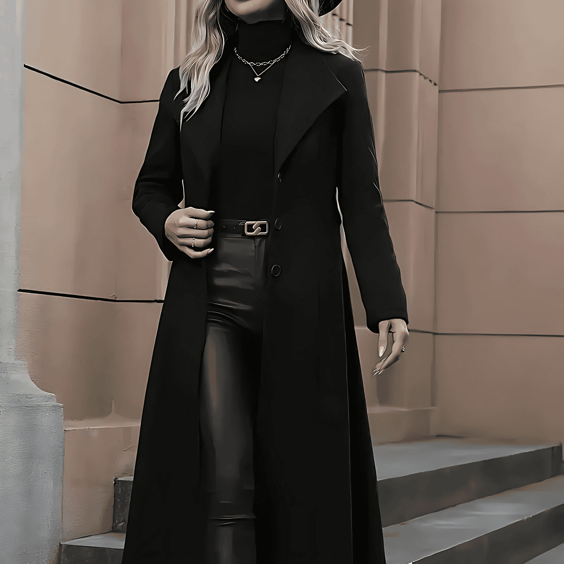 Damen - Langer Trenchcoat mit Gürtel - Maßgeschneiderter Schnitt - Eleganter Übergangslook